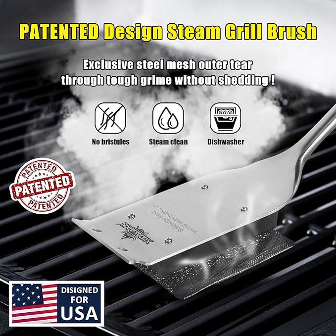XUDAKAIXIN Grill Brush Bristle Free,with 5 BBQ Replacement Head,Perfect for Cast Iron, Stainless Steel Grates, [Ultra Safe & Efficient] Grill Cleaner for Outdoor Grill,Gifts for Men/Dad