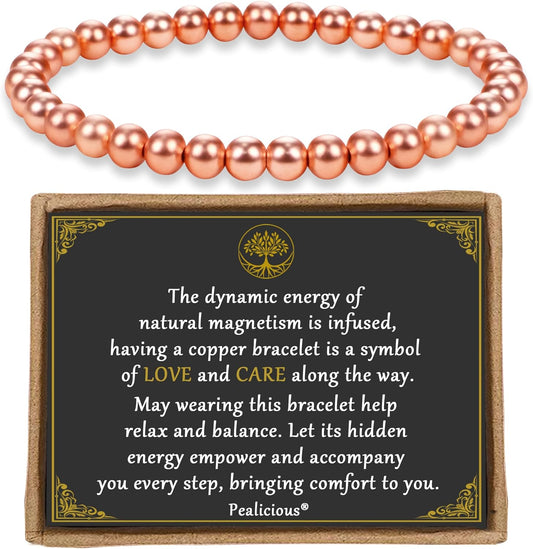 PEALICIOUS Copper Bracelet for Women and Men, 6MM Copper Jewelry as Birthday Gifts, Dainty Cooper Bracelets Pulsera De Cobre para Mujer as Parents Gifts Anniversary Jewelry for Her Him