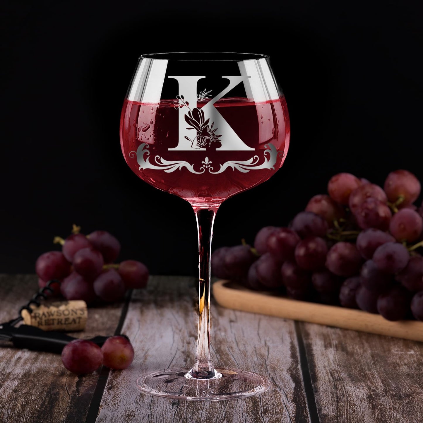 Personalized Monogram Gifts for Women - Customized Initial A-Z Wine Glass, Unique Birthday Christmas Gifts for Her, Mom, Wife, Sister, Daughter, Friend (Letter K)