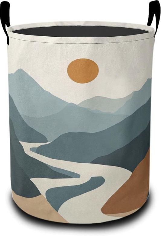 Laundry Basket-Boho Sun Moon Mountains Foldable Waterproof Oxford Cloth Funny Tote Bag Laundry Hamper Clothes Storage Bucket Organizer For Bathroom/Laundry Storage/Bedroom Storage Basket