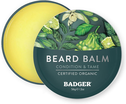 Badger Organic Beard Balm - Leave-In Conditioner, Styling & Moisturizing Treatment for Facial Hair & Mustache, 2 oz