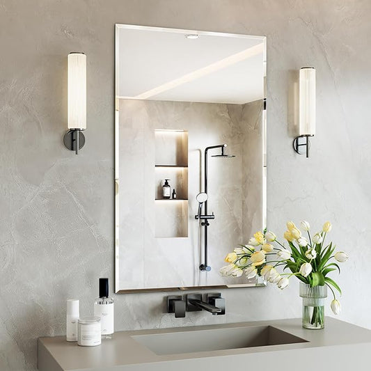 Frameless Mirror, 24"x48" Beveled Mirror for Wall, Bathroom Vanity Mirrors for Entryway, Bedroom, Living Room Hangs Horizontally or Vertically