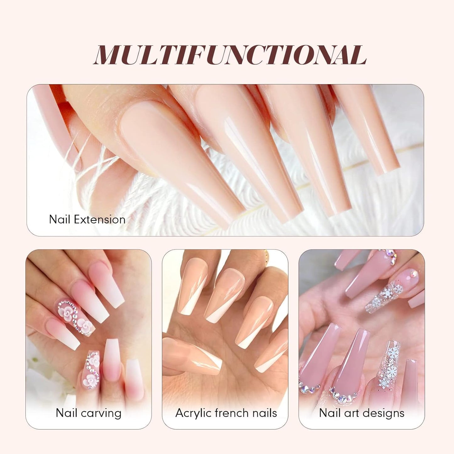 Saviland Acrylic Nail Starter Kit: Clear Pink Nude Acrylic Powder & Liquid, Brush, Files, Forms, Press On Nails, Home Practice Set