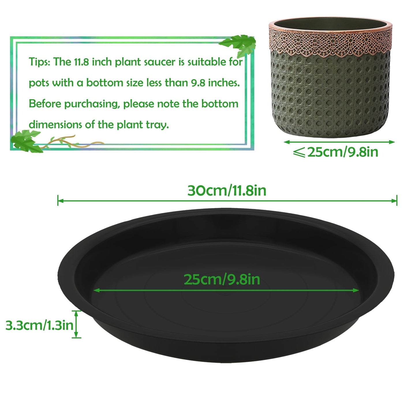 TNTIWQ 6 Pack 12 Inch Round Plant Saucers for Less 10 Inch Pot Indoors Outdoors Plant Trays for Pots Planter Saucer Plastic Drip Tray Planter Water Tray (Black, 11.8"(6pcs))"