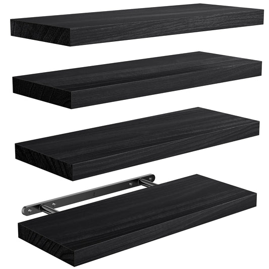 AMADA HOMEFURNISHING Floating Shelves, Paulownia Wood Wall Shelves for Bathroom/Living Room/Bedroom/Kitchen/Home Office, Natural Wood Floating Shelf for Home Storage & Organization, Set of 4, AMFS40B