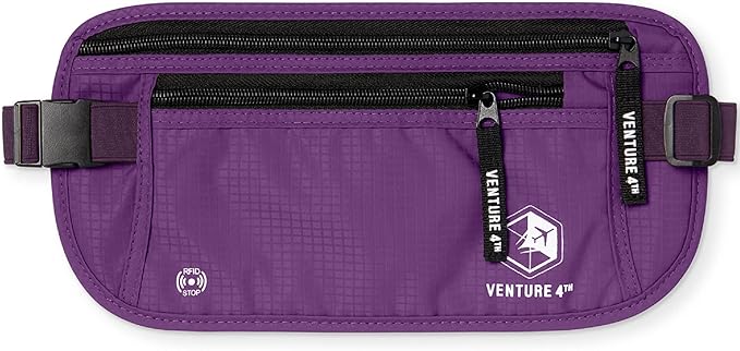 VENTURE 4TH Money Belt for Travel â Hidden Under-Clothes RFID Blocking Passport Holder & Slim Travel Wallet Pouch for Men & Women to Protect Cash, Cards & Documents (Purple)