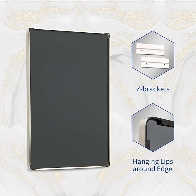 WEER 40X32 Inch Brushed Nickel Bathroom Mirror, Brushed Silver Metal Frame Mirror, Rounded Rectangle Silver Bathroom Vanity Mirror, Tempered Glass, Anti-Rust, Hangs Horizontally or Vertically