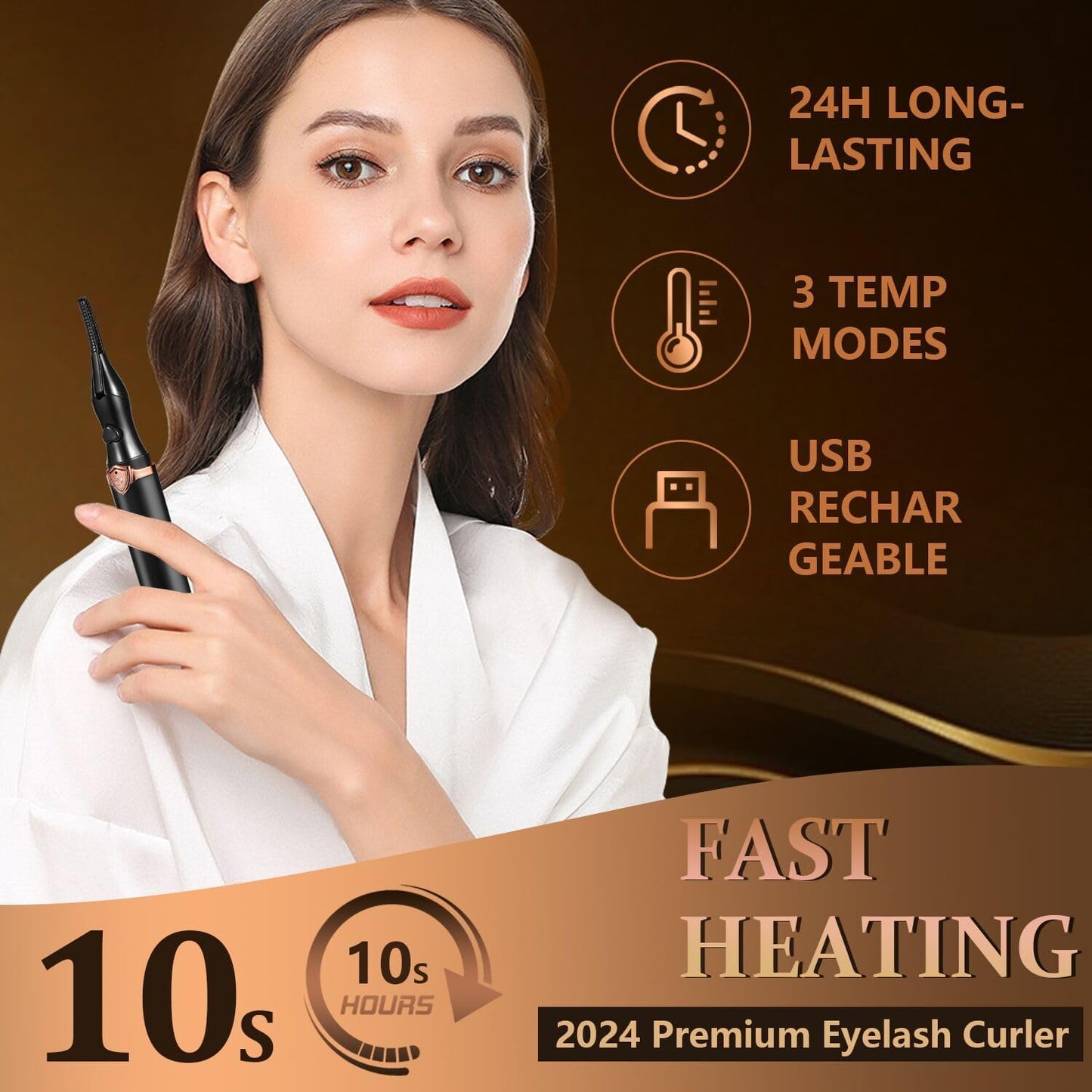 Heated Eyelash Curler, 2-in-1 Clip-Type Design, 3 Temperature Modes, USB Rechargeable Electric lash Curler, Natural Curling 24H Long-Lasting Curl, Gift for Women & Girls, Black A