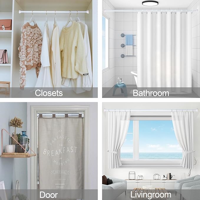 Thestoa Shower Curtain Rod Adjustable 43-92 inch, 1"Diameter Spring Tension Curtain Rod No Drill, Anti-Rust Non-Slip Shower Rod, White Shower Curtain Rod for Bathroom Tension