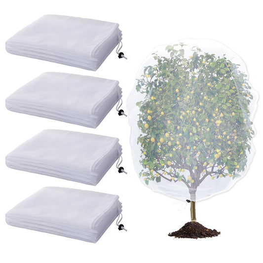 4 Pack Insect Bird Netting Cover - 4.6x6FT Garden Netting Blueberry Bushes Plant Covers with Drawstring, Fine Mesh Net for Protecting Lemon Orange Large Fruit Tree from Barrier Squirrel Deer