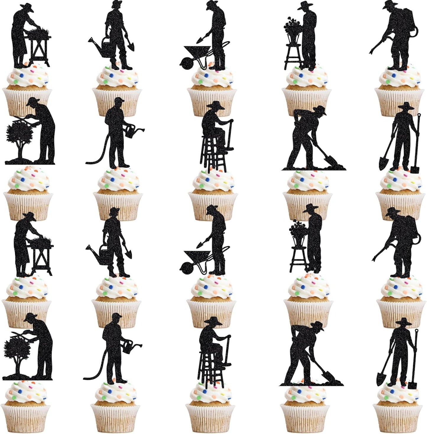Gardener cupcake Toppers,Gardeners Flowers and Plants Cultivate Enthusiasts Birthday Cake Decorations,Garden Theme Cake Picks Baby Shower,Summer Birthday/Men Women Retirement Party Decorations