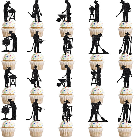 Gardener cupcake Toppers,Gardeners Flowers and Plants Cultivate Enthusiasts Birthday Cake Decorations,Garden Theme Cake Picks Baby Shower,Summer Birthday/Men Women Retirement Party Decorations