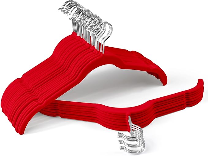 30 Pack Velvet Hangers â Non-Slip Slim Clothes Hangers with 360Â° Swivel Hook, Heavy Duty Flocked Shirt Hangers for Dresses, Suits, Blouses, Coats(Red)