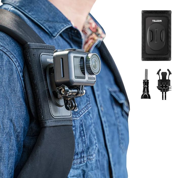 TELESIN Anti-Slip Backpack Shoulder Strap Mount Clip for GoPro Hero 13/12/11/10/9 MAX, DJI Osmo Nano Action 3/4/5 Pro/6, Insta360 X5/X4/X3/Ace Pro 2, AKASO â Bag Belt Holder for Biking, Hiking, Travel