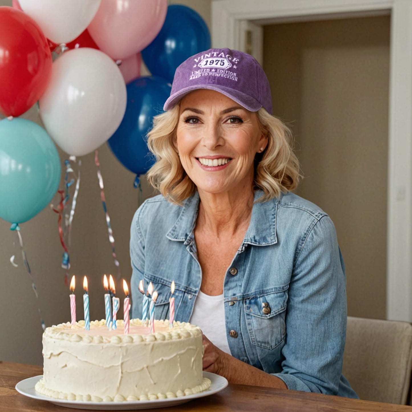 50th Birthday Gifts for Her Him Vintage 1975 Embroidered Black Baseball Cap Women Men Purple