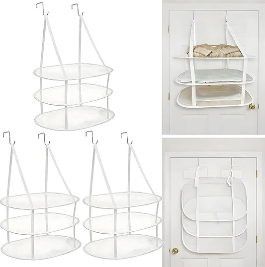 SAMJANE Sweater Drying Rack Hanging â Lay-Flat Warp-Knit Airflow Mesh for Delicates, 3-Tier Foldable Space-Saving Door-Hanging Design for Fast Drying & No Deformation in Small Spaces (White- 3 Pack)