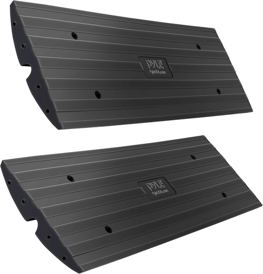 Car Vehicle Curbside Driveway Ramp - 4ft Heavy Duty Rubber Threshold Bridge Track Curb Ramp, for Loading Dock, Garage, Sidewalk, Truck, Scooter, Bike, Motorcycle, Wheelchair Mobility - Pyle PCRBDR21
