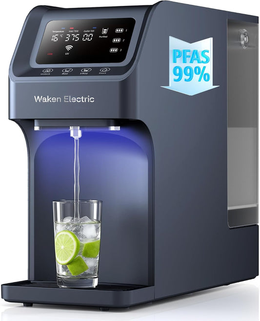 Waken Electric Reverse Osmosis Water Filter Countertop, UV Water Filtration System, 8-Stage RO Filtration Real Time TDS Display, BPA Free, PFAS, Lead & TDS Reduction (Sapphire Blue)