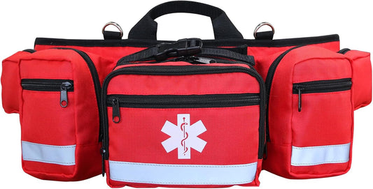 Professional First Aid Waist Pack,Medical Trauma Bag with Reflective,Portable First Aid Fanny Pack - for Emergency at Home,Outdoors,Hiking,Red