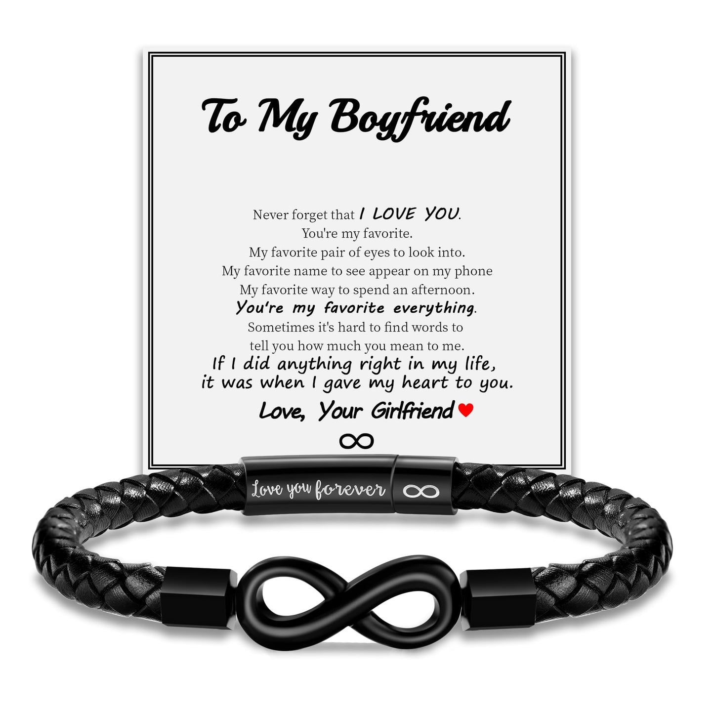 Sistble Gifts for Boyfriend, Infinity Bracelet Birthday Gift Ideas Black Leather Bracelets for Men Boyfriend Bracelet from Girlfriend Jewelry