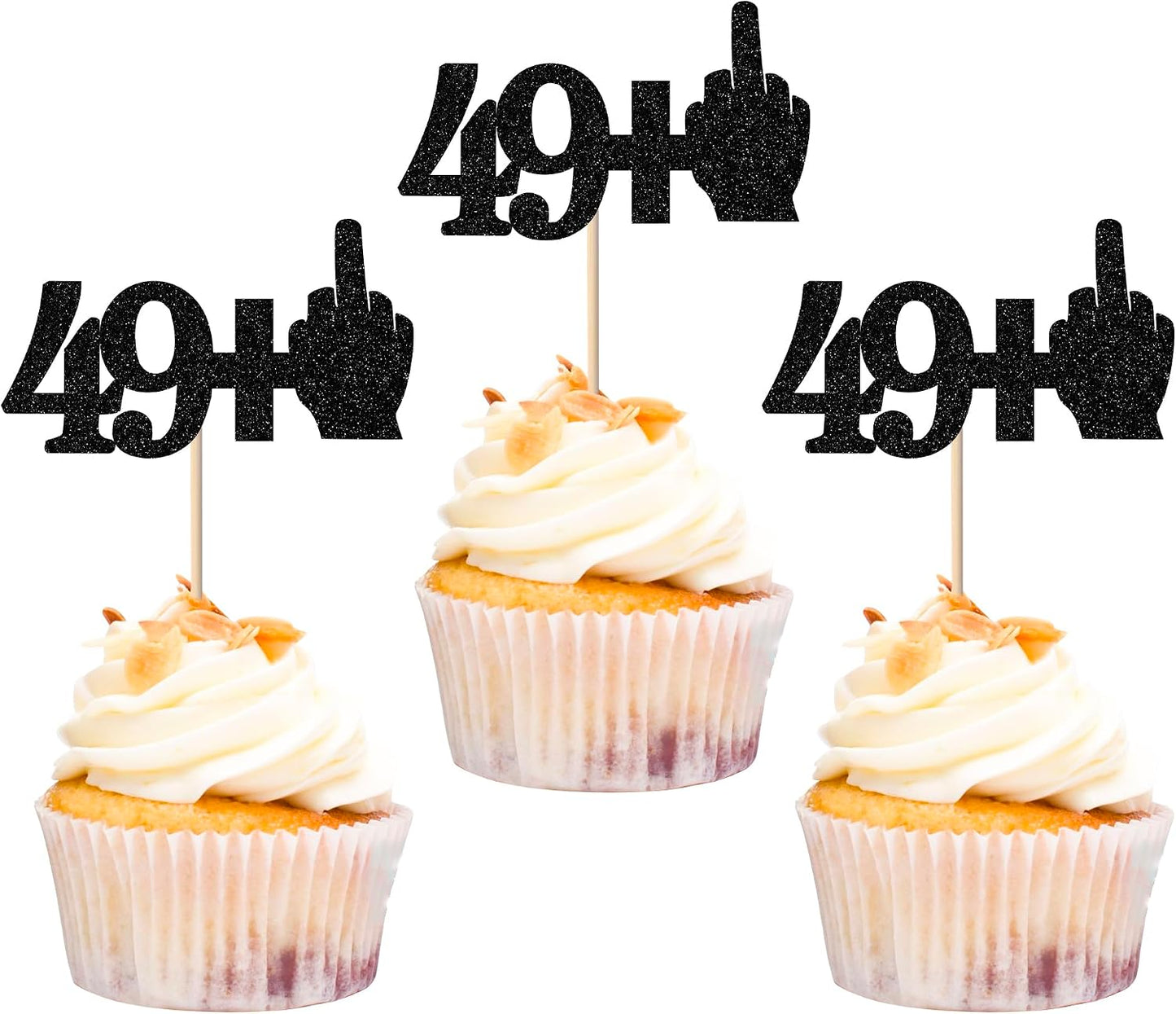 Rsstarxi 24 Pack 50th Birthday Cupcake Toppers Glitter Middle Finger 49+1 Cupcake Toppers Funny Cheers to 50 Fabulous Cupcake Picks Decors for 50th Birthday Anniversary Party Cake Decorations Black