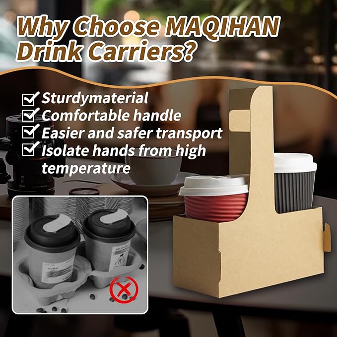 50 Pcs Coffee Drink Carrier with Handle(2 Cups or 4 Cups),Assemblable Drink Holder with Handle,Disposable Cup Holders for Drinks, Great for All Your Drink and Food Delivery,Coffee Carrier