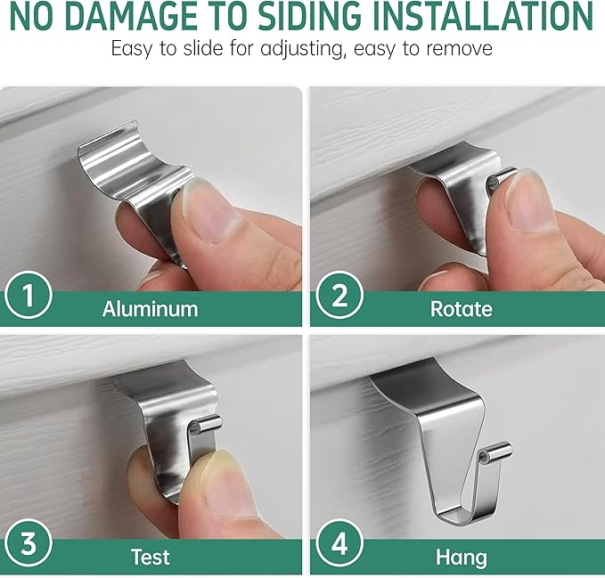 Vinyl Siding Clips Hooks (20 Pack), Heavy Duty No-Drill No Hole Damage-Free Siding Hangers for Outdoor Wall Lights Wreaths Garland Hanging, Front Porch Patio Decor