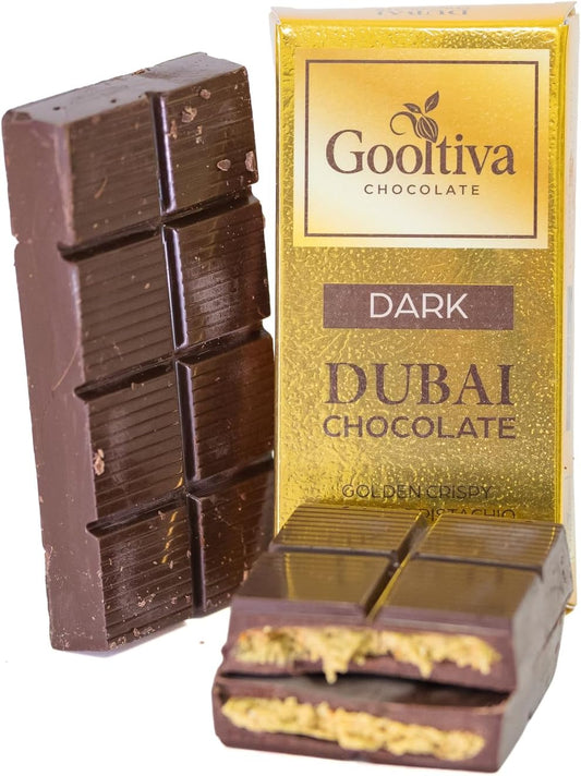 Gooltiva Dubai Chocolate Luxury Dark Pistachio Kadayif Chocolate Bar 3.53 oz – The Only Dubai Chocolate with 33% Real Pistachio – Crispy Kadayif & Rich Dark Chocolate – Easter Gourmet Gift – The Ultimate Luxury Gold Bar Indulgence