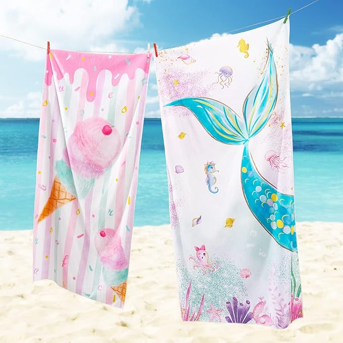 WERNNSAI Mermaid Kids Beach Towel - 30” x 60” Microfiber Mermaid Sand Free Towels for Girls Bath Pool Camping Travel Towel Quick Dry Ultra Absorbent Super Soft Beach Blanket Bath Shower Towel