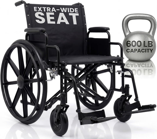 Vive Extra-Wide Bariatric Wheelchair for Adults (600 LB Capacity) Foldable, Heavy Duty, Manual & Transport Wheel Chair - Portable Senior Drive Travel Scooter for Elderly Transfers (26" Seat)