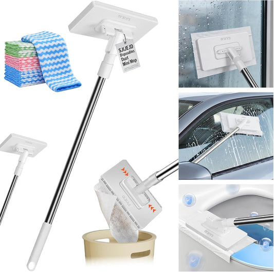 Snap Grip Mini Mop with Cloth Changing, Lazy with Automatic Gripping, Convenient Zero-Touch Set, Portable Self-Squeeze, Small, Easy Cleaning for Home (with 5 Reusable Cloths) (1*mop+5*Cloth)