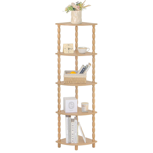 MaxSmeo Corner Bookshelf, 5-Tier Corner Shelf Stand, Modern Corner Plant Shelves with Storage, for Bedroom, Bathroom, Kitchen, Living Room (Rustic Walnut)