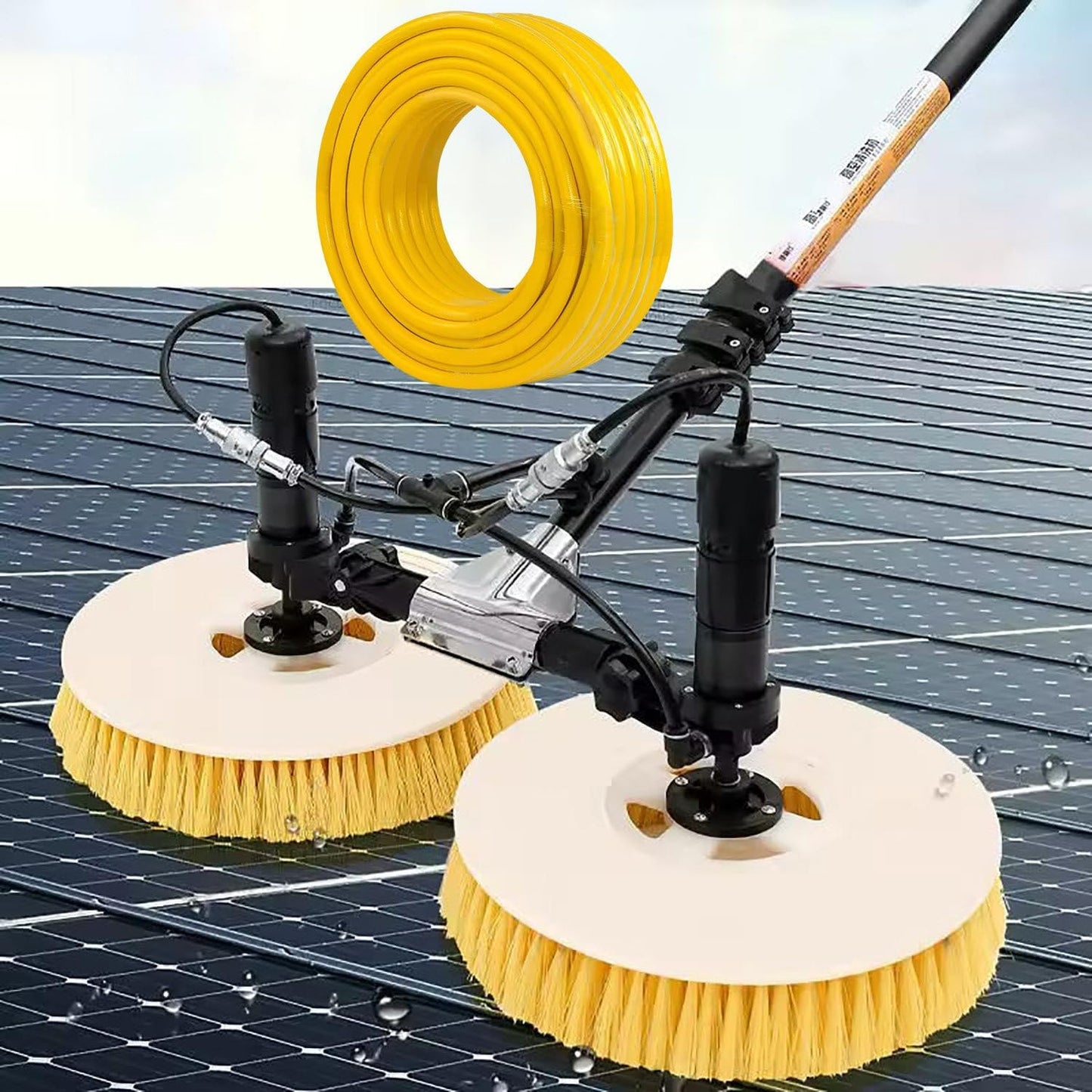 Outdoor Solar Panel Cleaning Kit with Water Pump, 29m Water Pipe, 17m Power Cord, Telescopic Brush Kit, 65cm Double Rotating Brush Head,7.5M