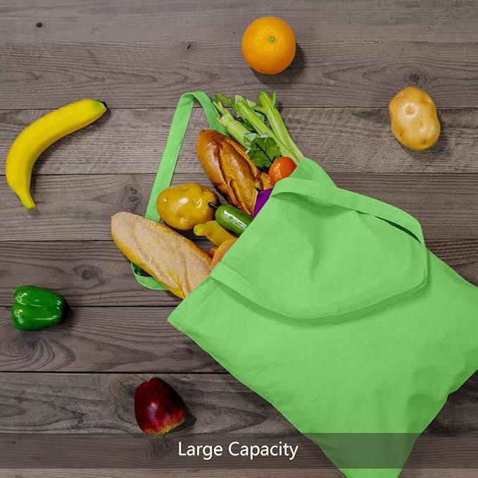 TOPDesign 6-Pack Economical 16"x15" Baby Green Cotton Tote Bags, Lightweight Medium Reusable Grocery Shopping Cloth Bags, Suitable for DIY, Advertising, Promotion, Gift, Activity