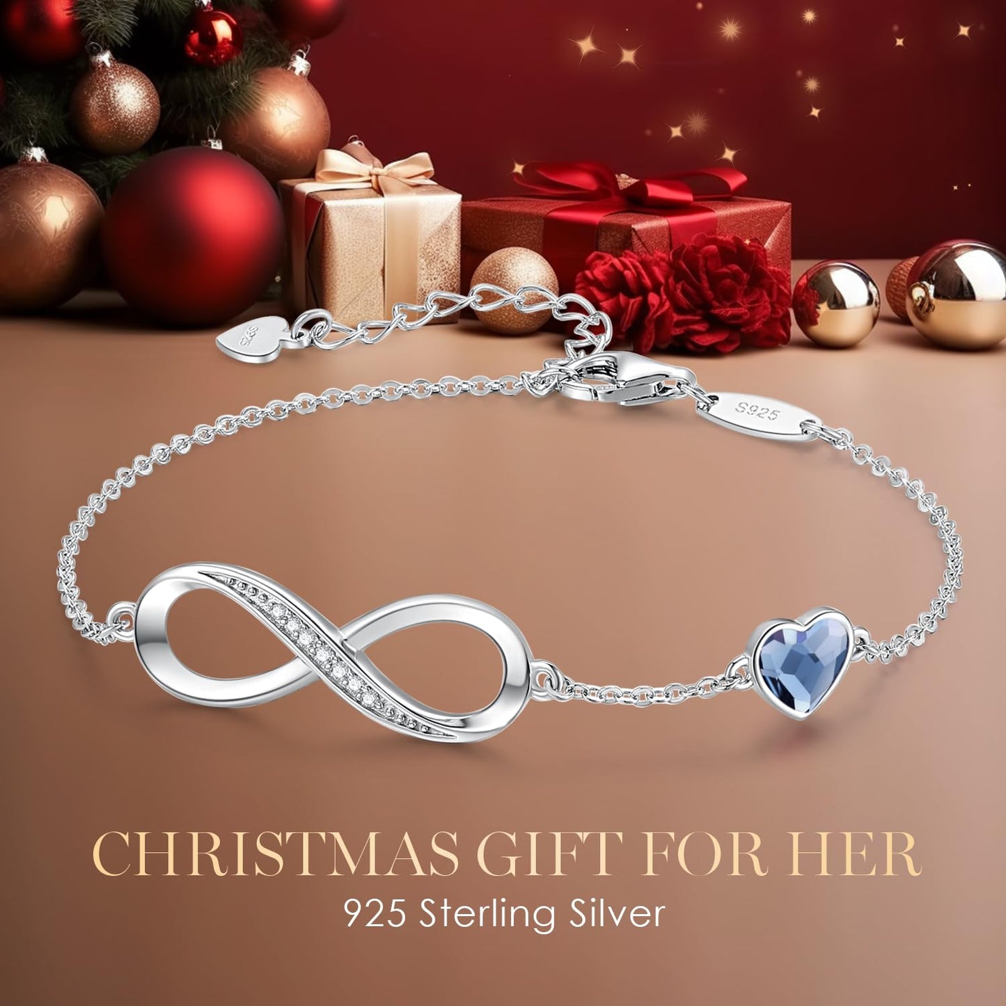 CDE Infinity Heart Symbol Charm Link Bracelet for Women 925 Sterling Silver Adjustable Mother's Day Gift Anniversary Jewelry Christmas Birthday Gifts for Wife Girlfriend Her