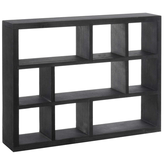 MyGift 9 Compartment Vintage Solid Wood Shadow Box, Wall Mountable Curio Display Case, Freestanding or Floating Shelf for Collectible Figurines, Succulents (Matte Black)