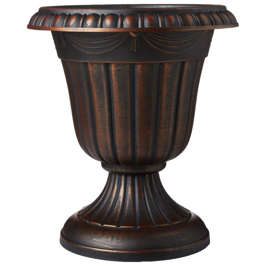 Arcadia Garden Products PL20CP Classic Traditional Plastic Urn Planter Indoor/Outdoor 10" x 12", Brushed Copper