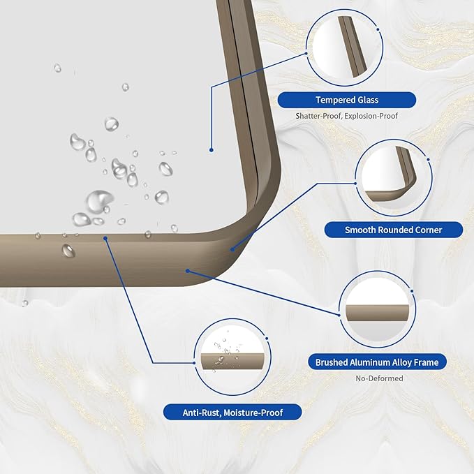 WEER 24x32 Inch Bronze Bathroom Mirror - Brushed Bronze Frame for Vanity, Rounded Rectangle with Tempered Glass, Anti-Rust (Horizontal/Vertical)