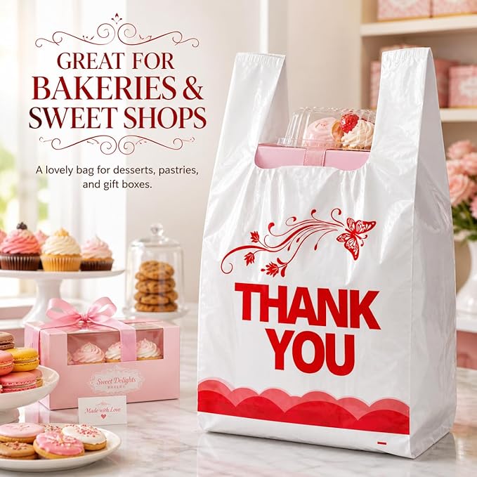 YoYoRain 1000PCS White “Thank You” T-Shirt Bags – Reusable & Disposable Grocery and Supermarket Shopping Bags, 11"x6"x21"