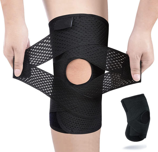 Knee Brace for Knee Pain, Compression Knee Support with Side Stabilizers for Women and Men, Knee Pad for Meniscus Tear Relief,Running, Workout (Black，L)