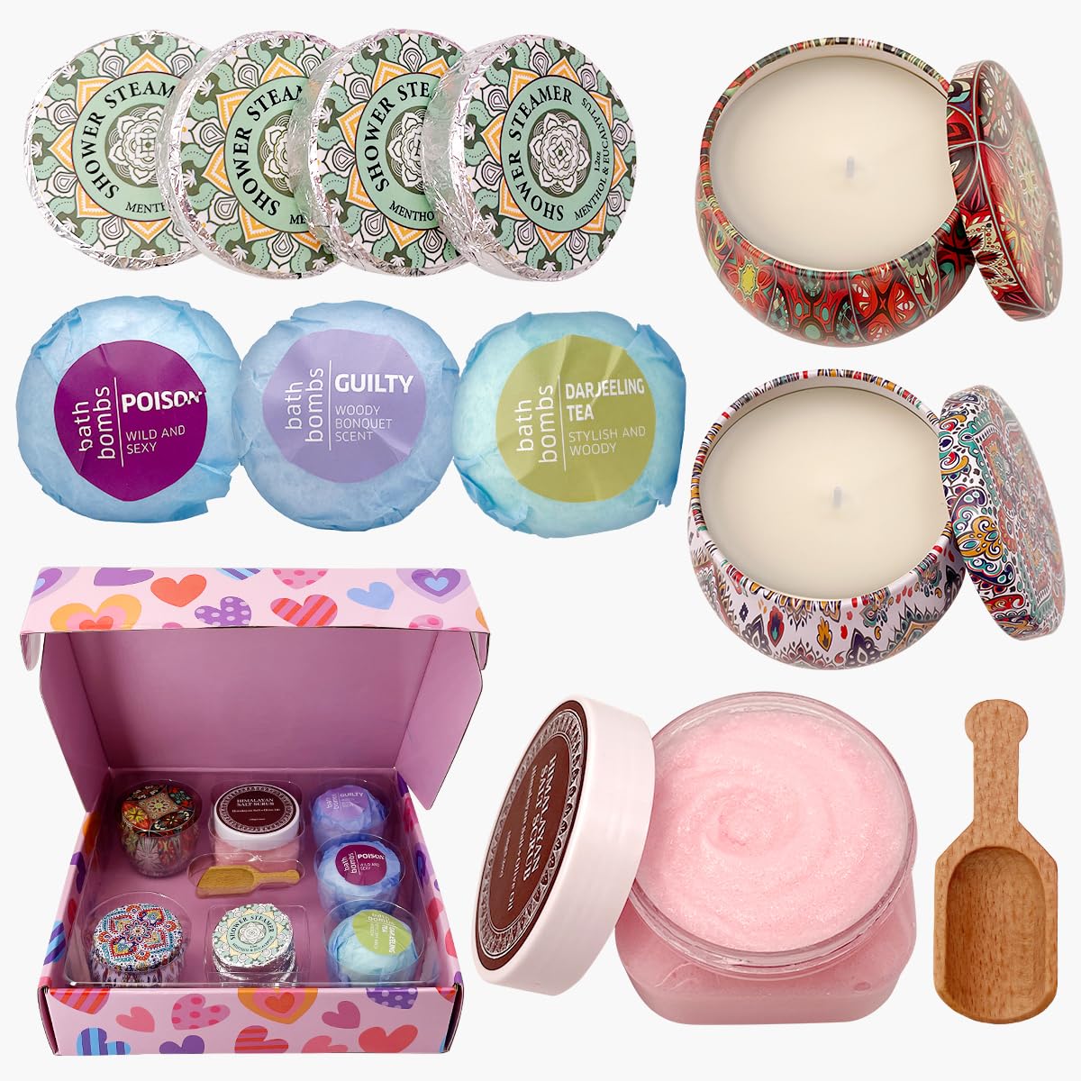 Birthday Gifts For Women-Assorted 4 Shower Steamers, 3 Bath Bombs, 2 Scented Candles, and 1 Exfoliating Body Scrub - Gifts for Mom, For Women, For Wife and Girlfriendâ¦â¦