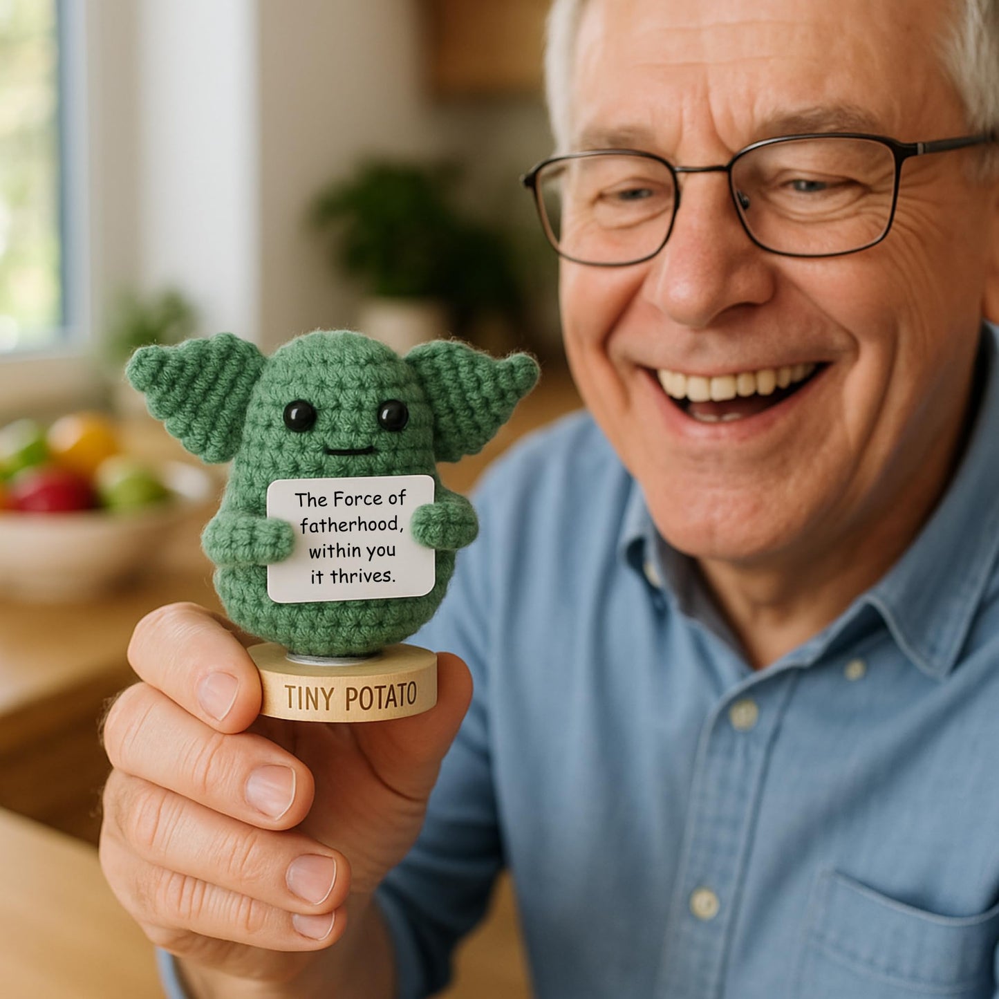 Dad Gifts From Son Daughter - Handmade Baby Yoda Positive Crochet with 30 Funny Signs - Yoda Best Dad Ever Birthday Gift for Husband, Stepdad, Friend - Funny Birthday Presents