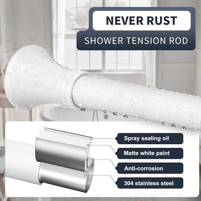 YNL White Shower Curtain Rod 36-68 Inch(3-5.67ft), No Slip No Drill Stainless Steel Spring Tension Curtain Rod, No Rust Shower Rod Adjustable For Bathroom closet