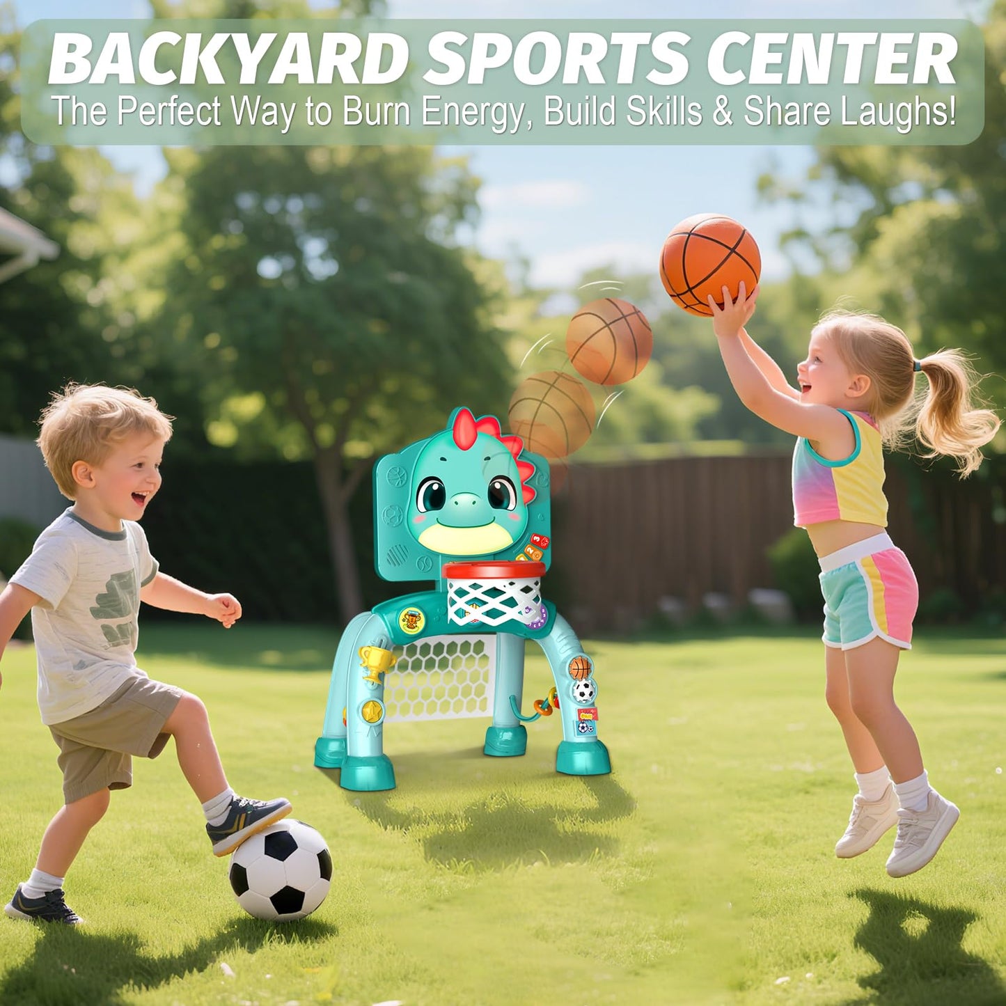 Zerhunt Toddler Sports Gym Toys: Motor Skills Development Energy Release by Mini Basketball & Soccer with Music & Light for Indoor Outdoor - Idea Christmas Birthday Gift for Boys Girls Age 1-3