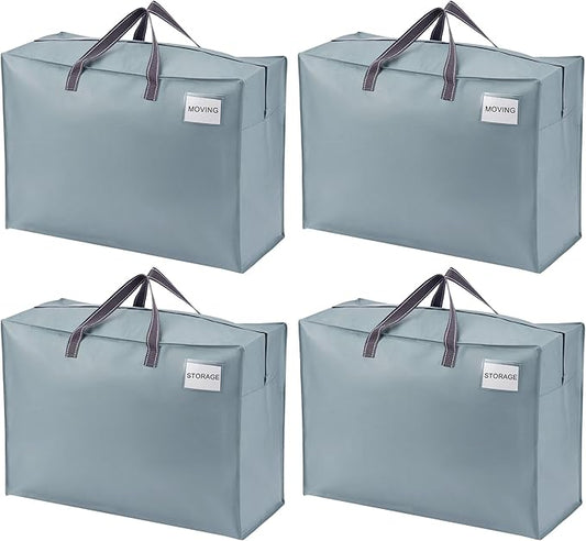 VENO 4 Pack Moving Bags, Christmas Storage Containers, Storage Totes, Zipper On Top, Sturdy, Storage Bags for Camping, Clothes, Bedding, Comforters, Pillows (27 Gallon Light Blue, 4 Pack)