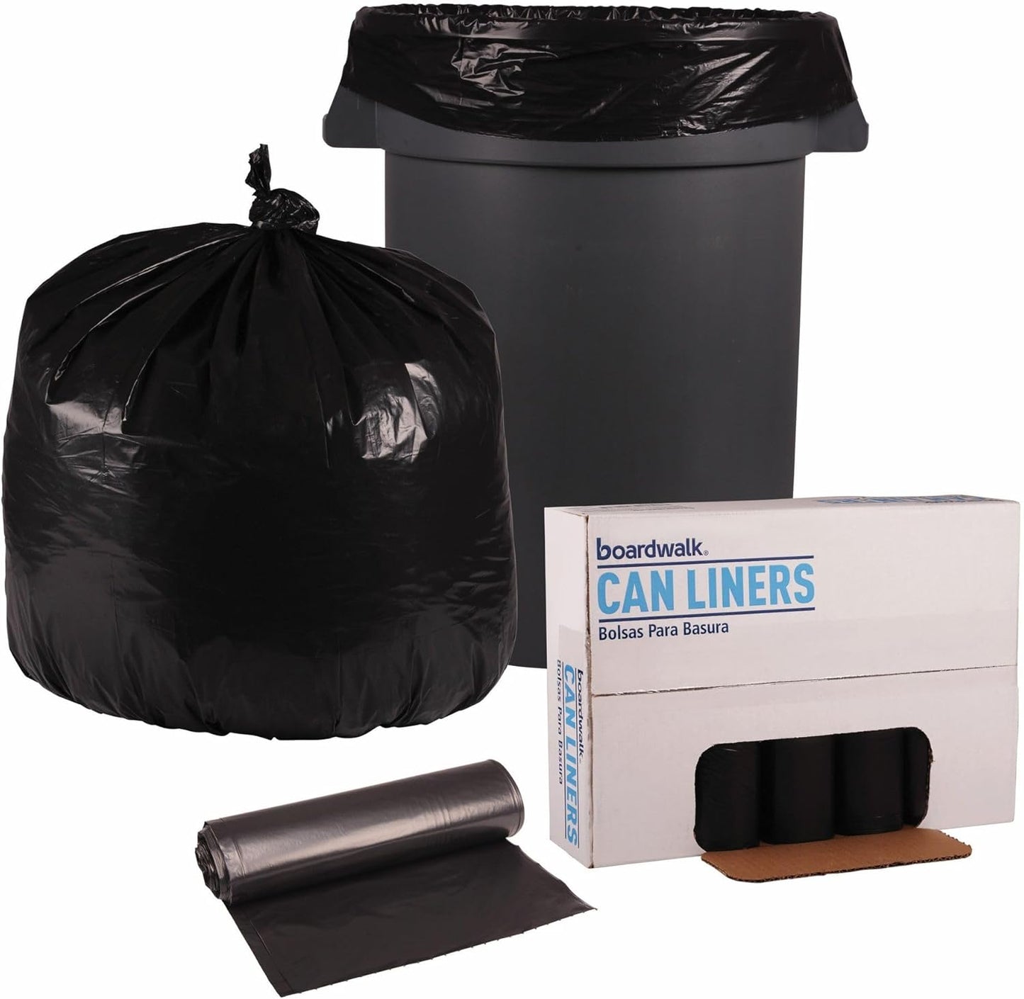 Boardwalk Recycled Low-Density Polyethylene Can Liners, 33 Gallon Garbage Bags, 1.6 mil, 33" x 39", Black, 10 Bags/Roll, 10 Rolls/Carton
