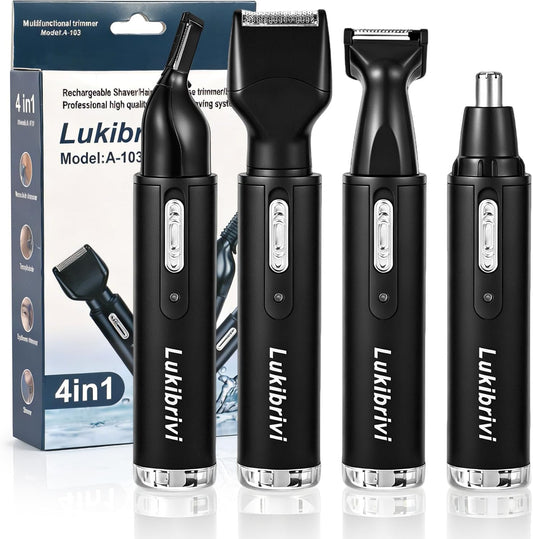 Rechargeable Ear and Nose Hair Trimmer, 4-in-1 Professional Painless Eyebrow & Facial Hair Trimmer for Men Women, Powerful Motor and Dual-Edge Blades for Smoother Cutting, Black (Black)