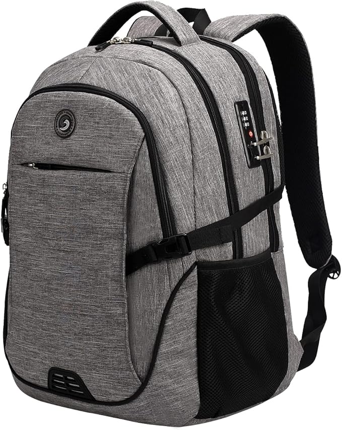 SHRRADOO Anti Theft Laptop Backpack Travel Backpacks with Combination Lock for Women Men High School College Backpack Computer Bag Fits 17 Inch Laptop,Black