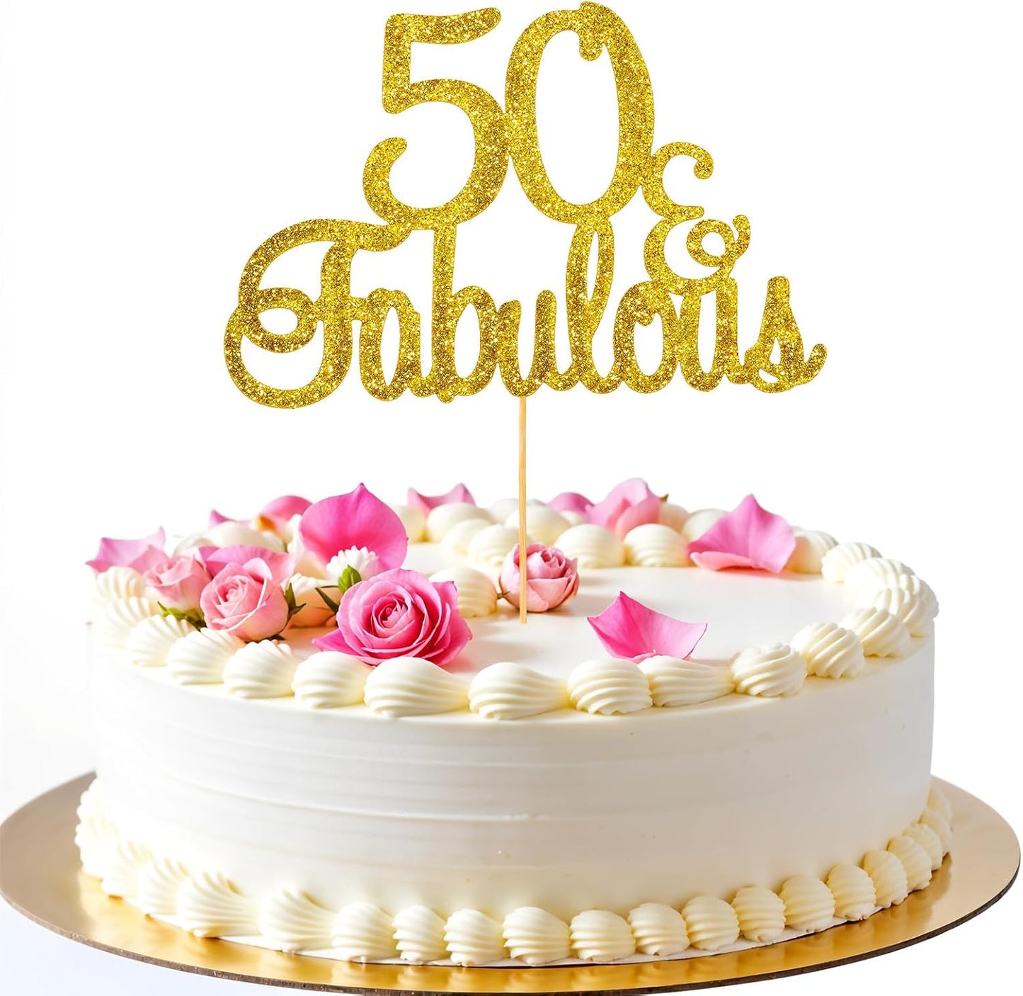 50 and Fabulous Cake Topper Gold Glitter Happy 50th Birthday Cake Topper Fifty and Fabulous Birthday Cakes Decoration 50 Anniversary Party Supplies for Wedding Anniversary