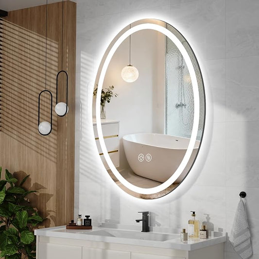 36''x24'' Oval LED Bathroom Mirror with Lights, Anti-Fog, 3 Colors Temperature & Dimmable, Lighted Mirrors for Bathroom Wall with Memory Function